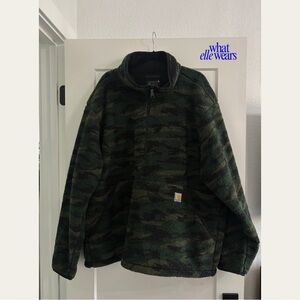Carhartt: Green Camouflage Sherpa Half-Zip Pullover Jacket